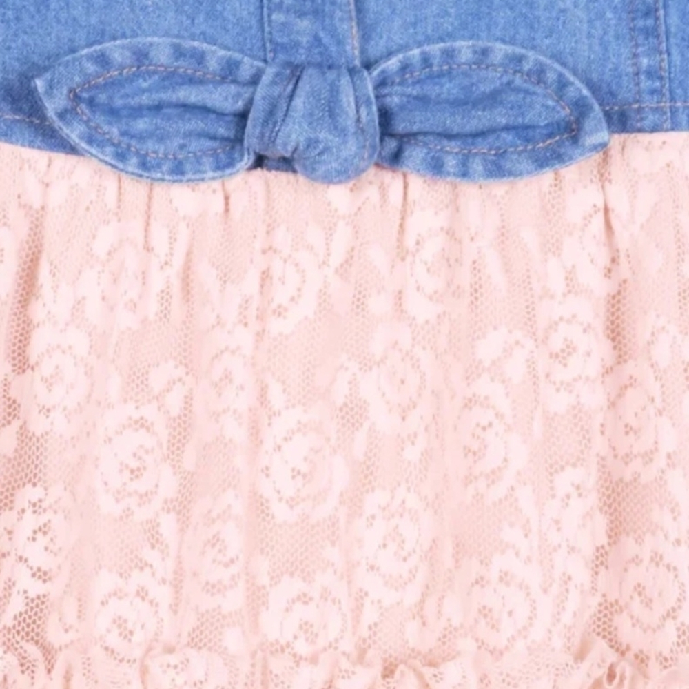 Zunie Blue Denim and Pink Lace Kids Dress - Picture 5 of 5